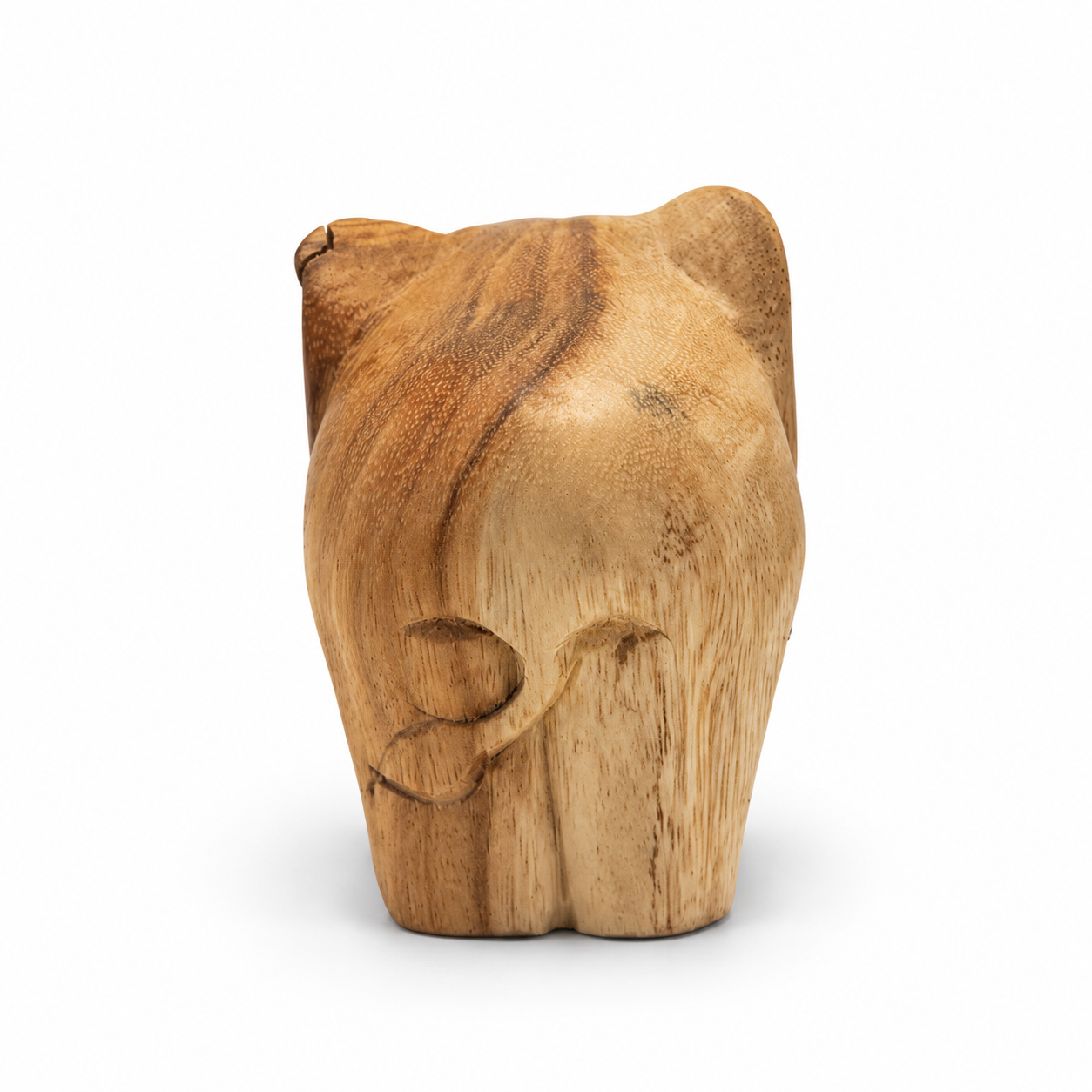 Curled-trunk wooden elephant — example B, back
