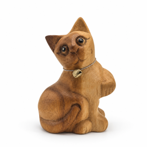 Left Front head-tilt wooden cat