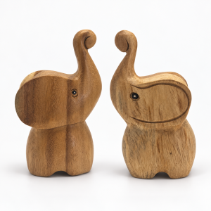 Two round-bellied wooden elephants