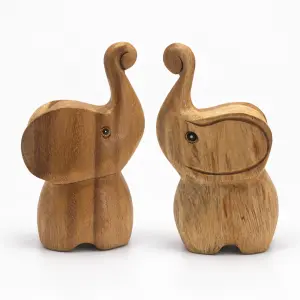 Two round-bellied wooden elephants
