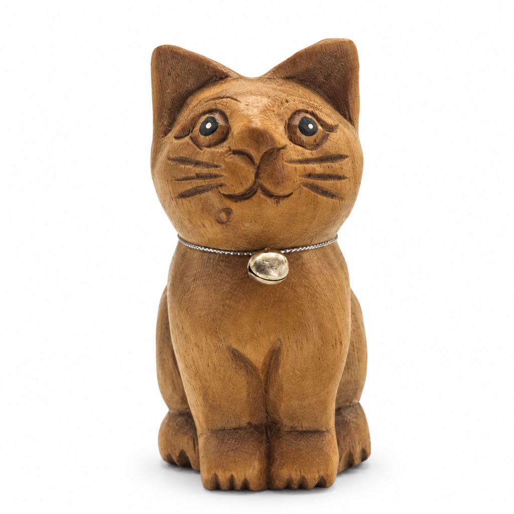 Sitting wooden cat — example A, front