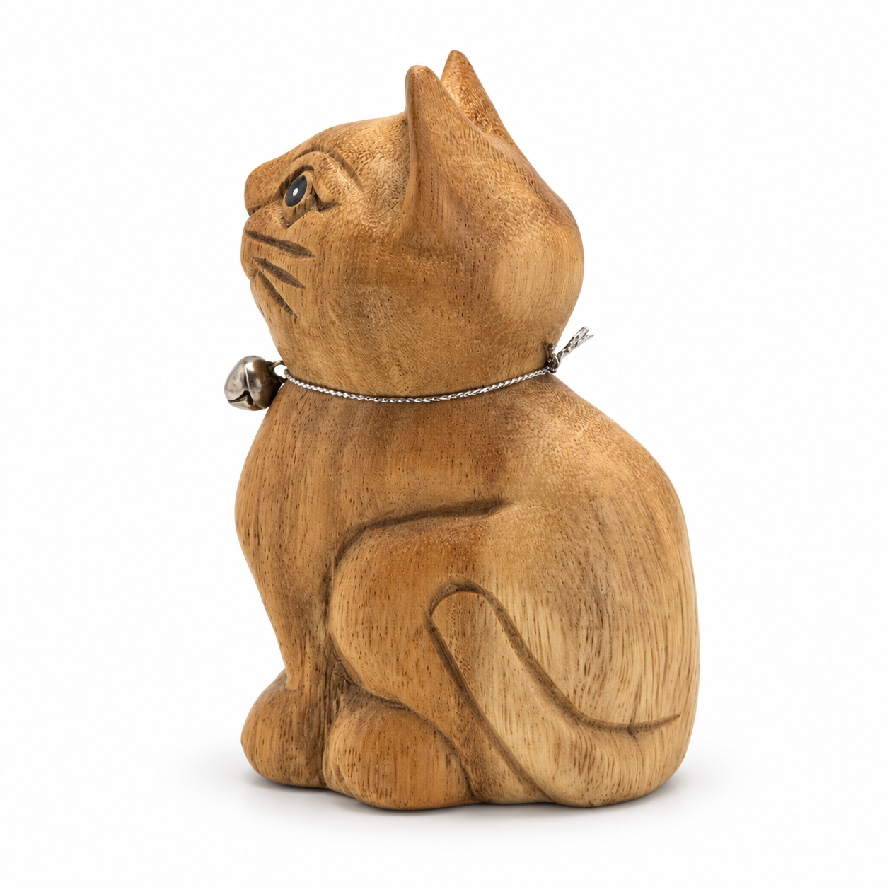 Sitting wooden cat — example A, left