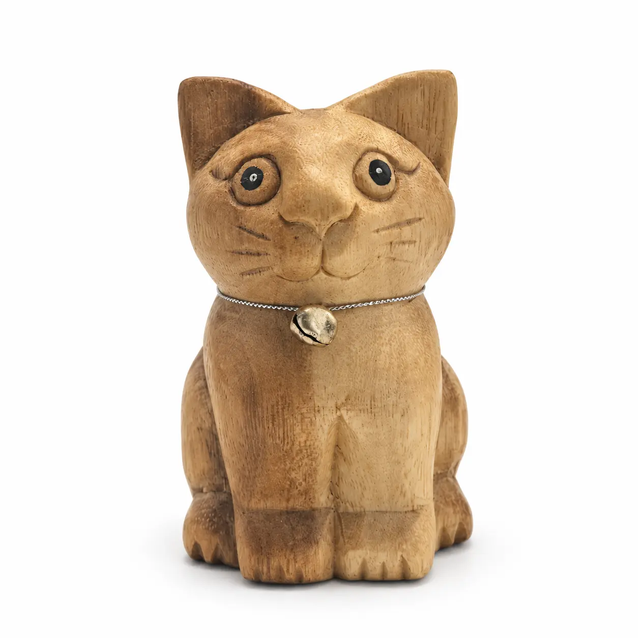 Sitting wooden cat — example B, front